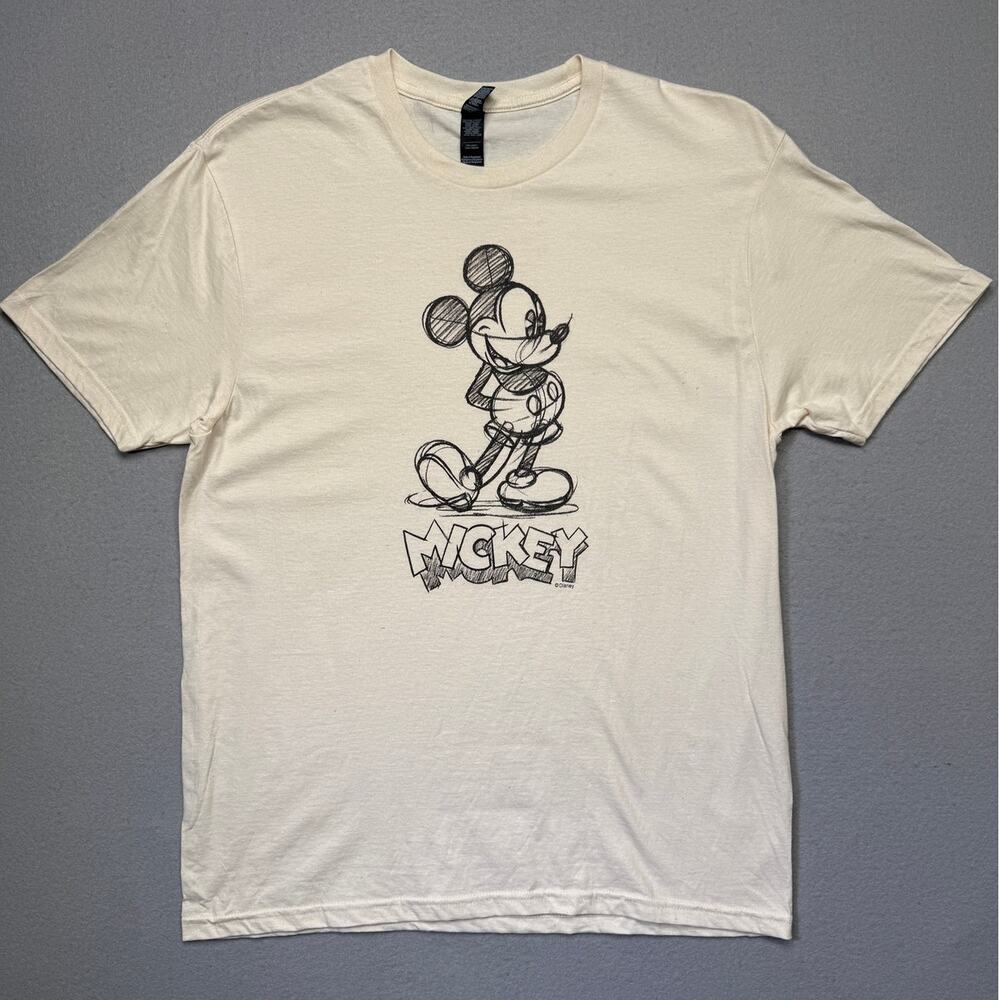 Airwaves Men's Disney Mickey Sketch Graphic Short Sleeve T-Shirt, Beige Large